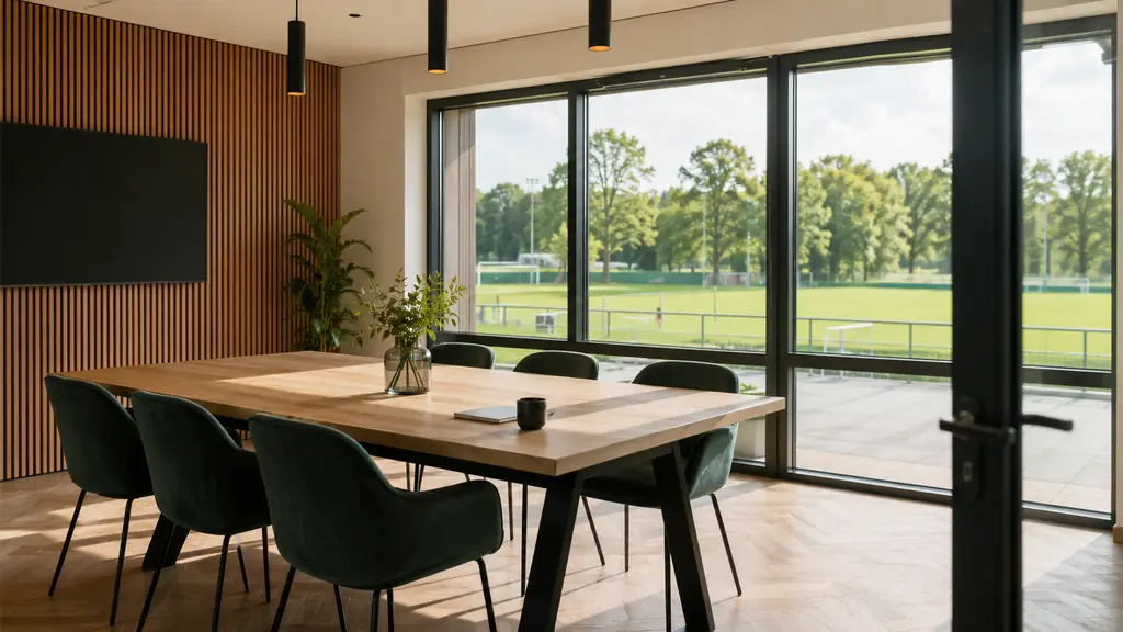 Vergaderruimte op een Sportpark met uitzicht op het veld